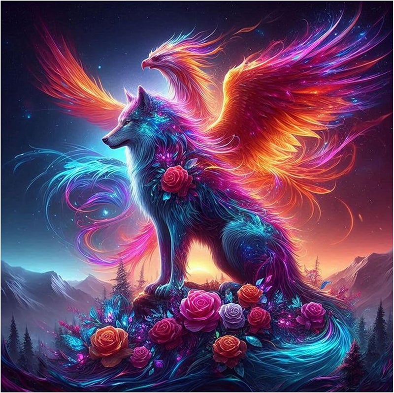 Eterkosu Wolf Rose Stamped Cross Stitch Kits for Beginner, DIY Needlepoint Counted Cross Stitch Embroidery Kits for Adults 11CT Dimensions Counted Cross Stitch Animals Patterns Arts Craft Kits - Image 1